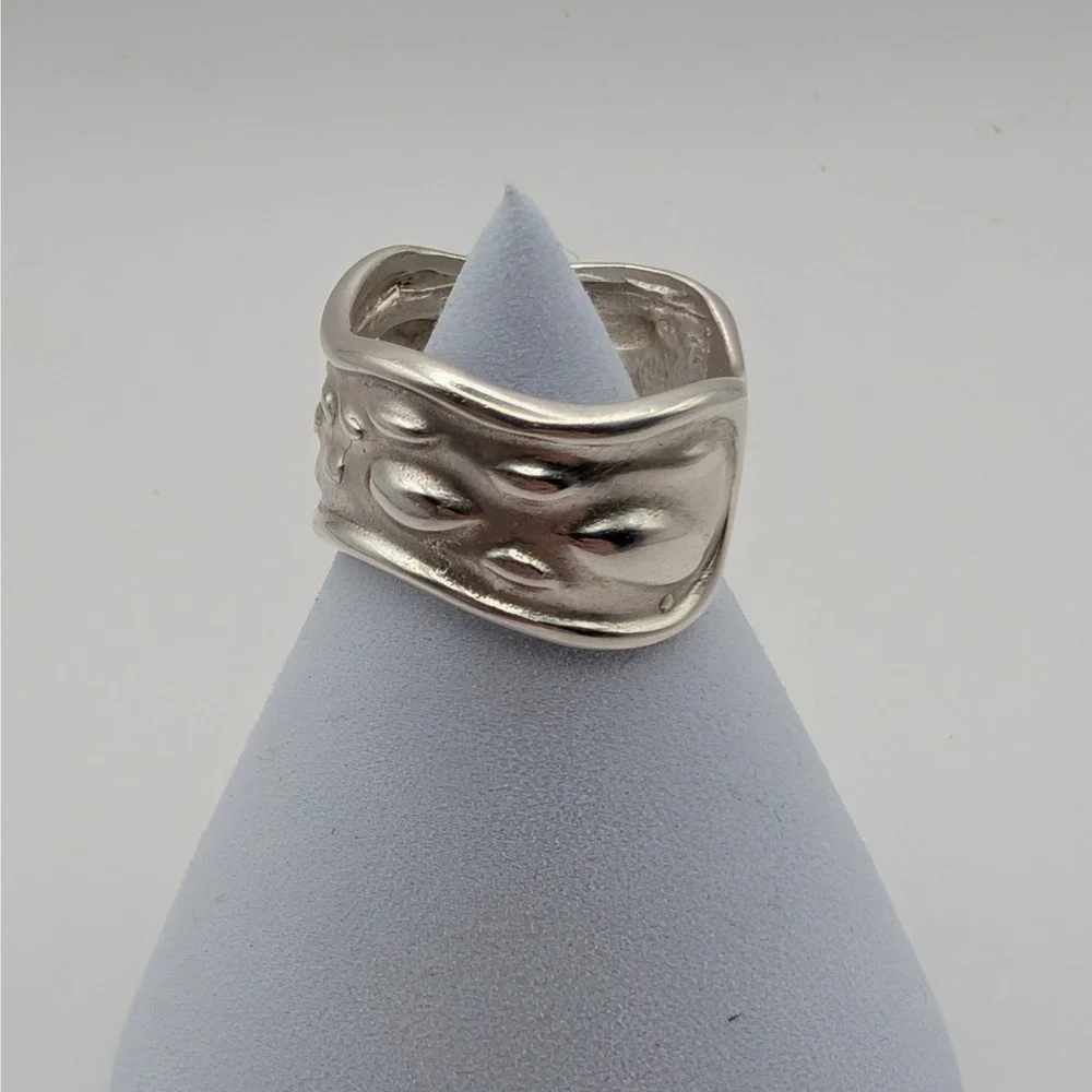 Taxco 925 Sterling Silver Wide Textured Organic Band Ring Size 6.5 6.4g